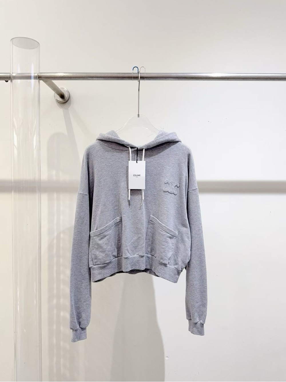 Celine Gray Cropped Hoodie Sweatshirt